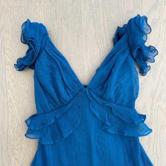 Hutch Rumi Open Tie Back Ruffle Maxi Dress Gown Blue Chiffon - Size XS - Picture 8 of 11
